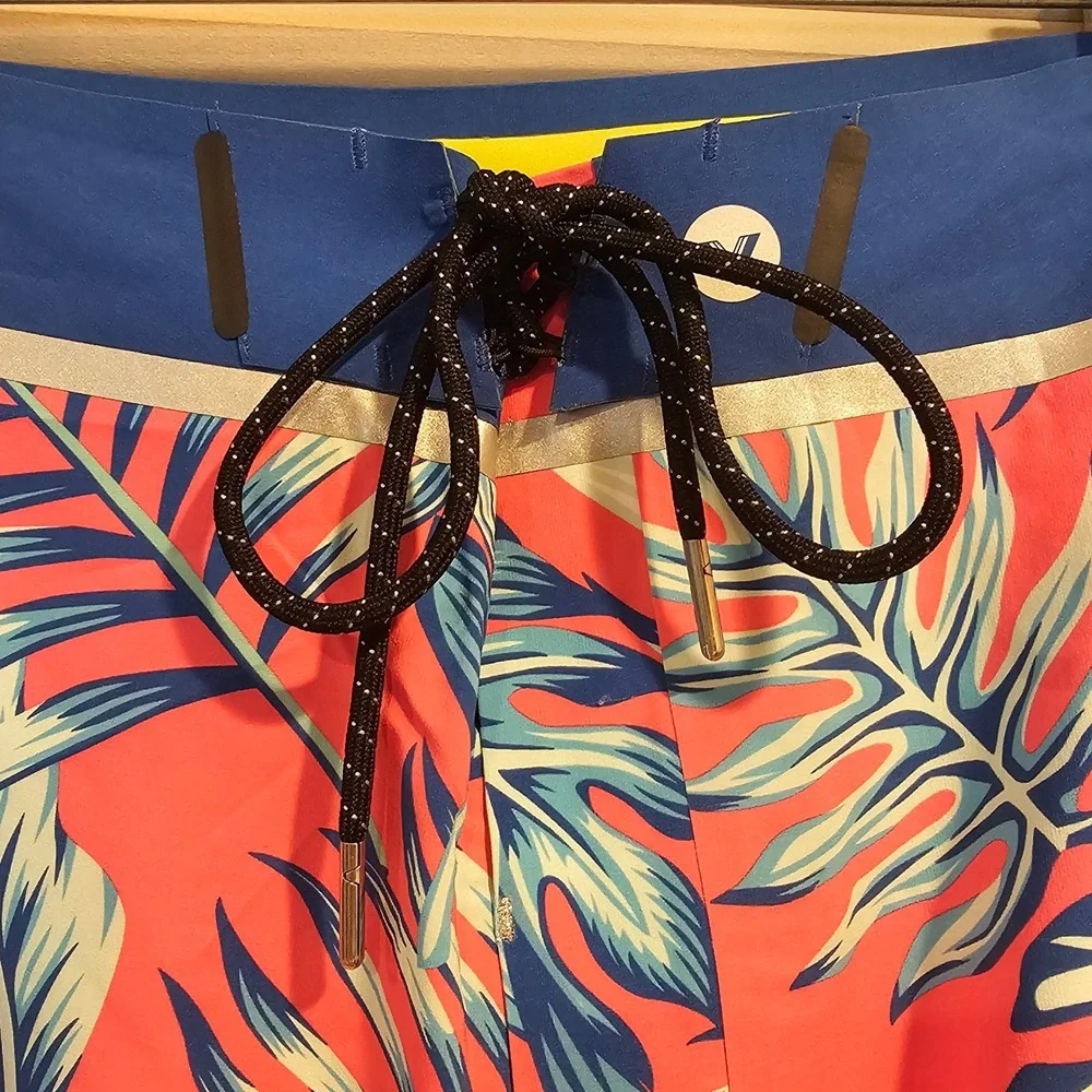 Vast Titanium 22 Mens Board Shorts Pink Blue Tropical Monstera Leaf Size 36 Tie